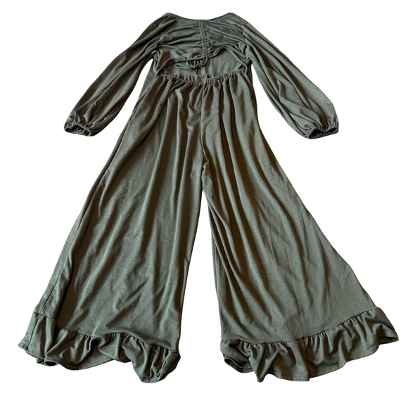 Three Bird Nest Intentions Open-Back Jumpsuit Stretchy Wide Leg Ruffle Size XL - Picture 8 of 13